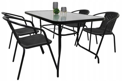ZESTAW MEBLI OGRODOWYCH NA BALKON STÓŁ 120x70+4x KRZESŁA LORETTO CZARNE MIX na Arena.pl