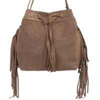 VERA PELLE torebka zamszowa listonoszka worek z frędzlami boho V477 taupe