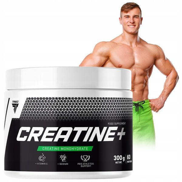 MOCNA KREATYNA MONOHYDRAT NA MIĘŚNIE RZEŹBĘ Trec Creatine+ 100% 300g WIT. C zdjęcie 1