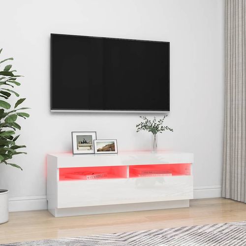 Szafka TV z oświetleniem LED, biel z połyskiem, 100x35x40 cm na Arena.pl