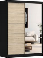 Szafa przesuwna VISTA 05 150x61 CZARNY/SONOMA+LUSTRO półki PRODUCENT