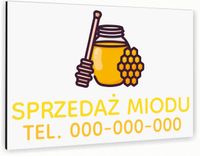 Tabliczka znak informacyjny 20x15 Biała SPRZEDAŻ MIODU Aluminiowa NADRUK UV