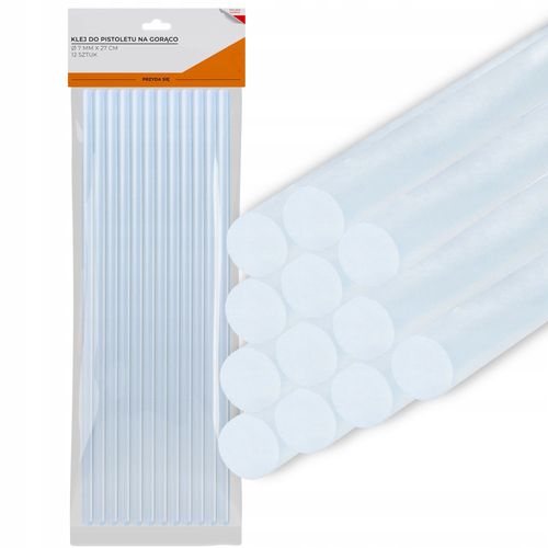 KLEJ DO PISTOLETU NA GORĄCO WKŁADY MOCNE KLEJOWE BEZBARWNE 12SZT 27CM 7MM na Arena.pl