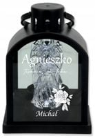 Latarenka LED znicz czarny z grawerem personalizowany napis DLA SIOSTRY