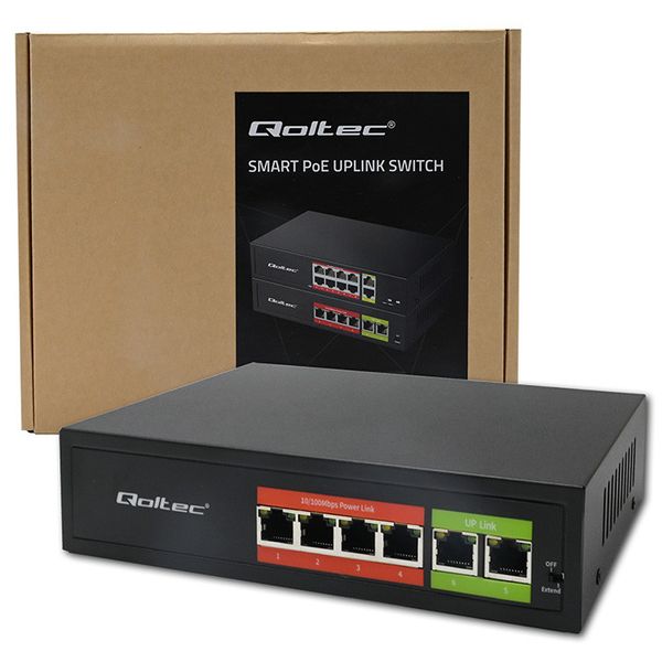 Qoltec Switch PoE 4x RJ45 + 2x Uplink, 65W, Fast Ethernet zdjęcie 12