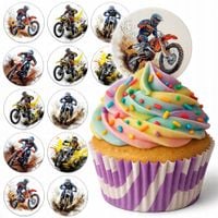 OPŁATEK na BABECZKI MUFFINKI zestaw na urodziny 12szt - MOTOCYKL MOTOCROSS