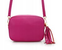 VERA PELLE torebka skórzana listonoszka z frędzelkiem V145 fuksja