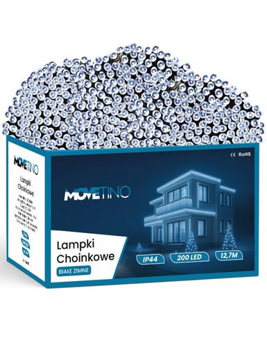 Lampki choinkowe LED 200 – długość 12,7 m, biały zimny, 8 trybów świecenia na Arena.pl