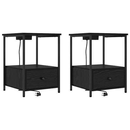 Nocna szafka z stacją ładującą z szufladą 2 pcs Czarny dąb na Arena.pl