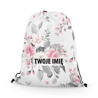 WORKO-PLECAK z Twoim imieniem Różowo-szare kwiaty 086