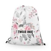 WORKO-PLECAK z Twoim imieniem Różowo-szare kwiaty 086
