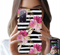 ETUI DO SAMSUNG GALAXY S20 LITE - KWIATKI W CZARNO - BIAŁE PASKI WZORY