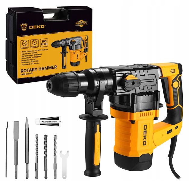 MŁOT UDAROWY OBROTOWY MŁOTOWIERTARKA SDS PLUS 1500W REGULACJA OBROTÓW DEKO zdjęcie 10