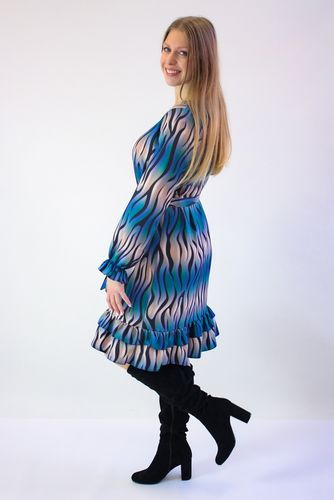 Sukienka ​​à la Zeberka z Falbanką MIDI Czarno-Beżowo-Niebieska 46 na Arena.pl