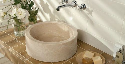 Umywalka z kamienia naturalnego MIRUM 509 nablatowa Ø40 cm Cream na Arena.pl