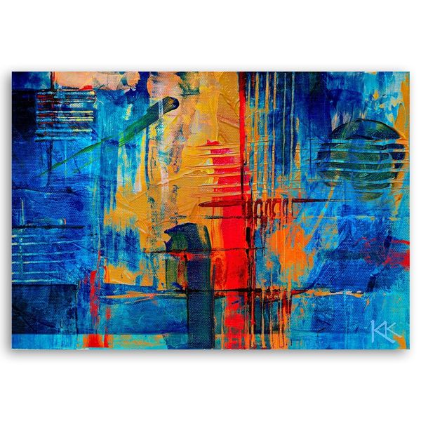 Emaga Obraz na płótnie, Niebieska abstrakcja ręcznie malowana - 120x80 zdjęcie 3