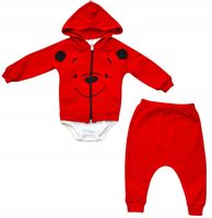 KOMPLET DZIECIĘCY MIŚ BLUZA BODY SPODNIE BAWEŁNA 3-6 MIESIĘCY CZERWONY