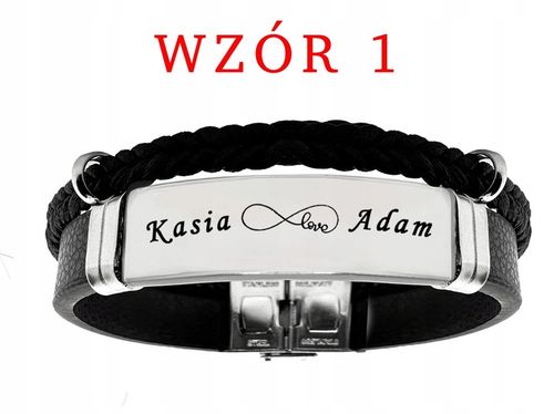 Bransoletka męska SKÓRZANA z GRAWEREM srebrna STAL prezent + GRAWER GRATIS na Arena.pl