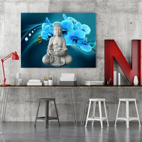 Obraz na płótnie - Canvas, Budda z orchideami 2 90x60 na Arena.pl