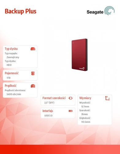 Seagate STDR1000203 1TB 2,5''USB3.0 Backup Red na Arena.pl
