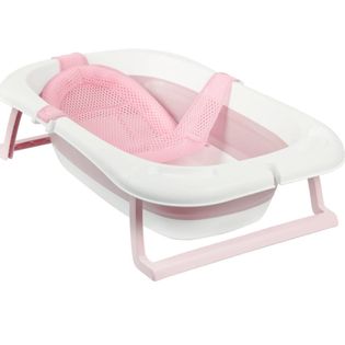 Wanienka składana dla dziecka z termometrem i poduszką różowa