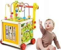 DUŻY DREWNIANY CHODZIK PCHACZ KOSTKA EDUKACYJNA 7w1 MONTESSORI + MULA