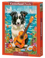 Puzzle 500 elementów. Collie z gitarą nad morzem