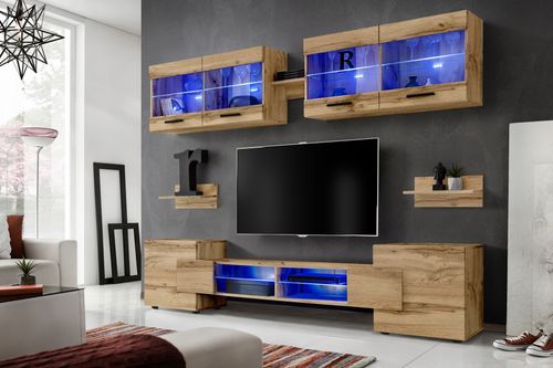 Pan Igiełka - Meblościanka do Salonu Dąb Wotan, Zestaw Mebli na Arena.pl