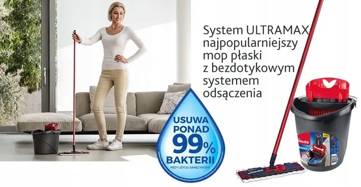Vileda mop ULTRAMAX mop płaski wiadro ZESTAW BOX + GRATIS zdjęcie 6