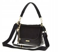 Laura Biaggi - torebka listonoszka czarny groszek mat klapka zamsz L326015