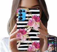ETUI DO OPPO RENO5 4G 5G - KWIATKI W CZARNO - BIAŁE PASKI WZORY