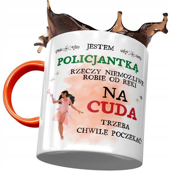 Kubek Pomarańczowy Dla Policjantki Prezent Z Nadrukiem Ze Zdjęciem zdjęcie 1