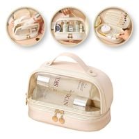 kosmetyczka organizer na kosmetyki kremowa dwupoziomowa 23x13,5x16cm