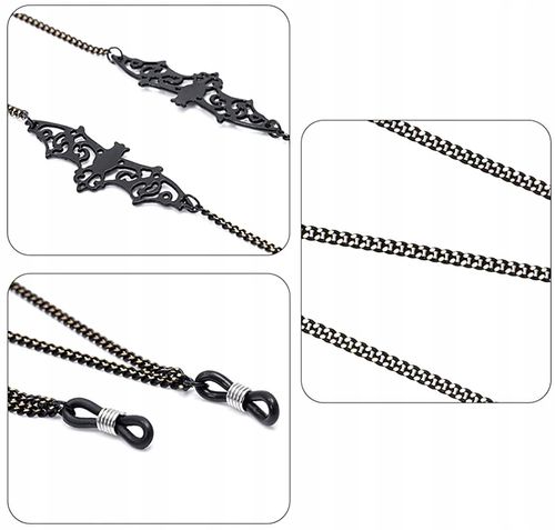 Elegancki Łańcuszek Do Okularów Czarny Metalowy na Arena.pl