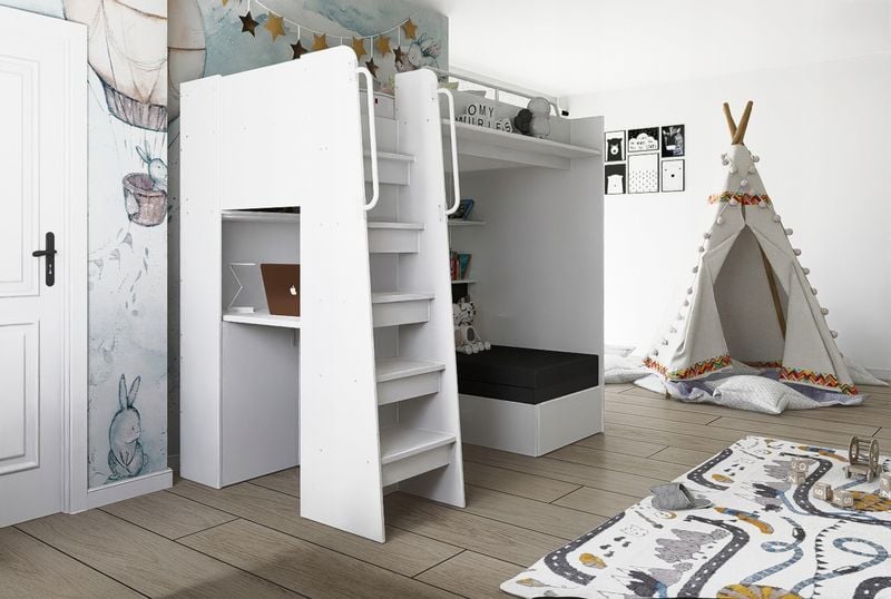 Łóżko piętrowe JSM7 z sofą i biurkiem granatowe + materac Elena zdjęcie 7