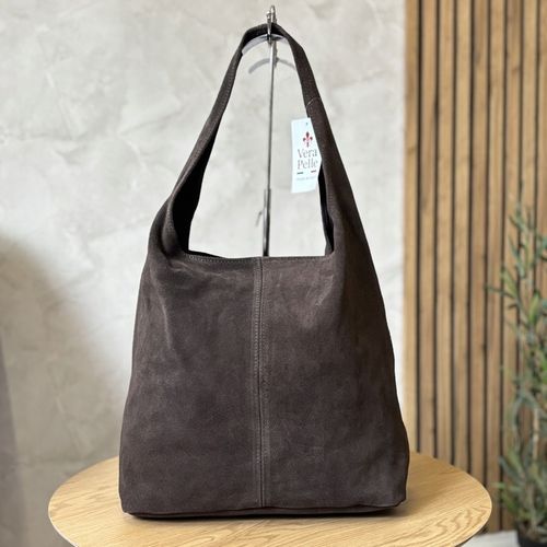 Laura Biaggi torebka shopper skóra naturalna zamszowa brązowy na ramię na Arena.pl