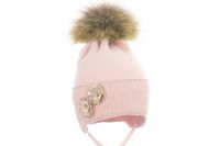 Pupill OPERA czapka dla dziewczynki na zimę pompon rożowa 40-42