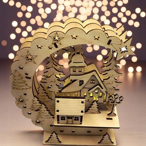 Drewna świąteczna Dekoracje świąteczne Domek Drewniany Ozdoba 3D LED na Arena.pl