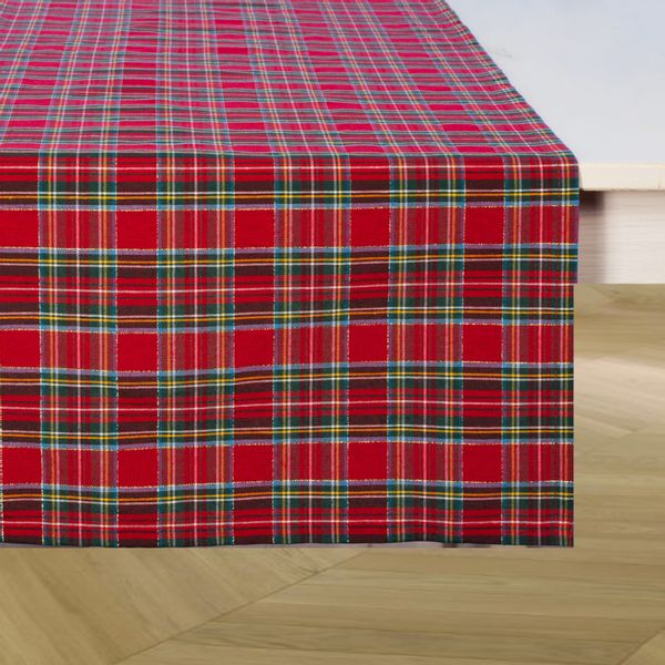 Bieżnik Świąteczny w czerwoną kratę Boże Narodzenie ze złotą nitką 200cm zdjęcie 3