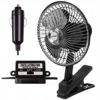 WENTYLATOR WIATRAK SAMOCHODOWY DO AUTA 12V OBROTOWY Z OSCYLACJĄ NA KLIPS