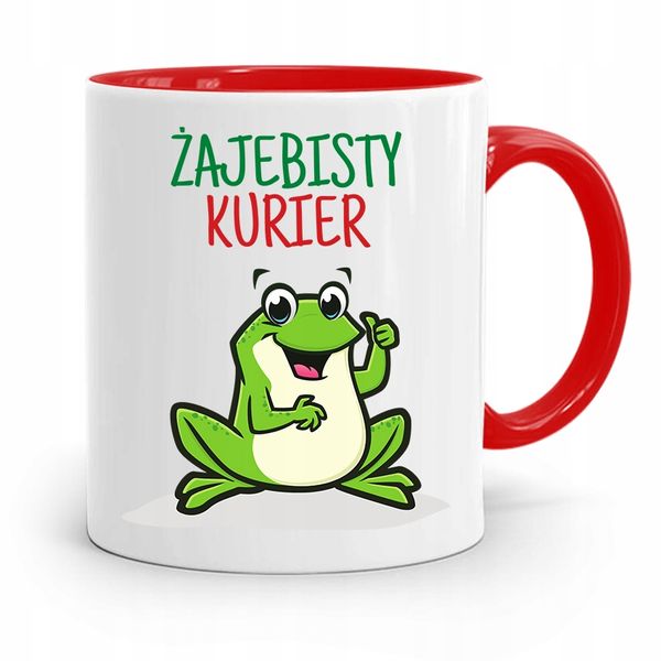 Kubek Czerwony Dla Kuriera Żajebisty Kurier Z Nadrukiem Ze Zdjęciem zdjęcie 1