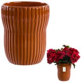 Osłonka, doniczka, wazon ceramiczna żłobiona Ø13 cm H 16cm pomarańczowy