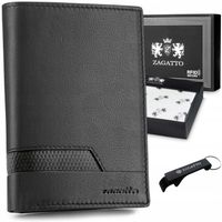Portfel męski skórzany pionowy czarny elegancki ochrona kart RFID ZAGATTO