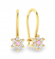 ZŁOTE KOLCZYKI KWIATKI DLA DZIECI ZŁOTO 585 Z RÓŻOWYMI CYRKONIAMI NA BIGIEL