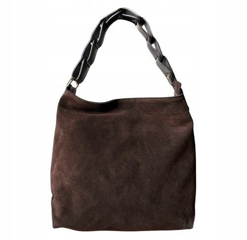 Czekoladowa zamszowa torebka brązowa shopper ZAMSZ NATURALNY Vera Pelle na Arena.pl