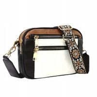 Torebka Damska MAŁA na Ramię Kremowa Czarna Brązowa Pasek Parciany