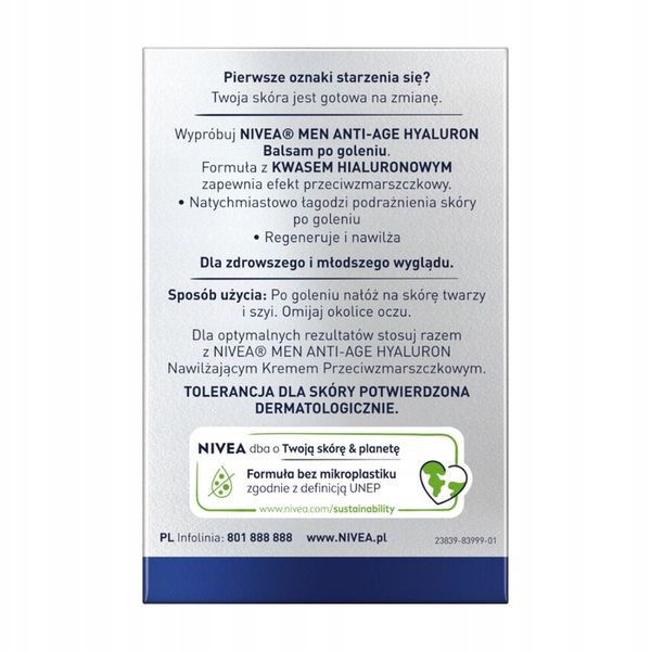 NIVEA MEN HYALURON Balsam po goleniu przeciwzmarszczkowy dla mężczyzn 100ml zdjęcie 2