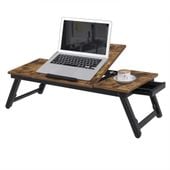 Stolik pod laptopa z szufladą 71x35x23 rustykalny brąz do łóżka loft