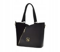 Laura Biaggi - torebka shopper zamekczarny groszek + zamsz S18123