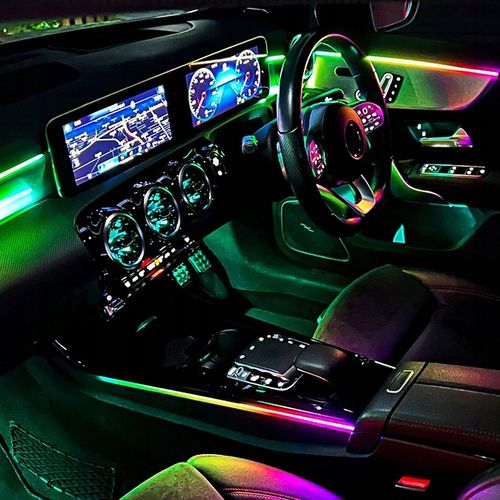 Zestaw Oświetlenia Do Wnętrza Auta Światłowód Ambiente RGB 7M Aplikacja na Arena.pl